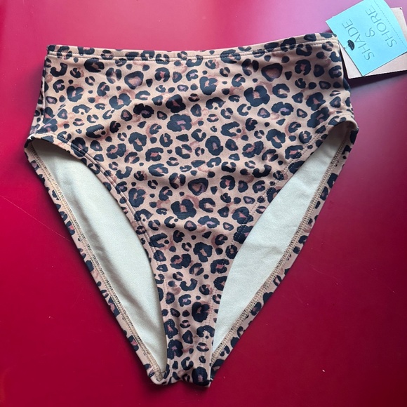 NWT Shade & Shore Cheetah High Waisted High Leg Cheeky Bikini Bottom Size XS - Picture 1 of 4